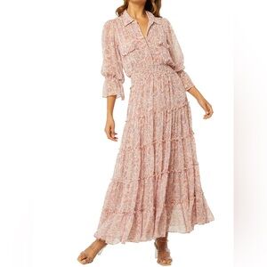 Misa Los Angeles Blush Pink Floral Maxi Dress Size XS / Boho Chic Prairie Style